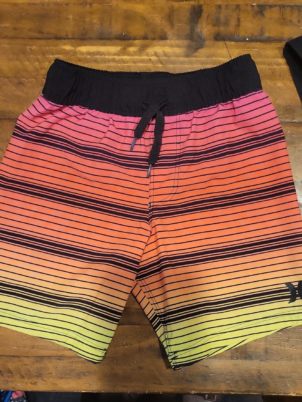 Hurley Boys Orange Pink Yellow Striped Swim Trunks
